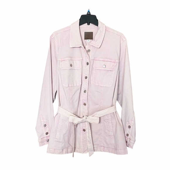 NWT Maurices Light Pink Belted Denim Trench Jacket Size 2X - Picture 8 of 13